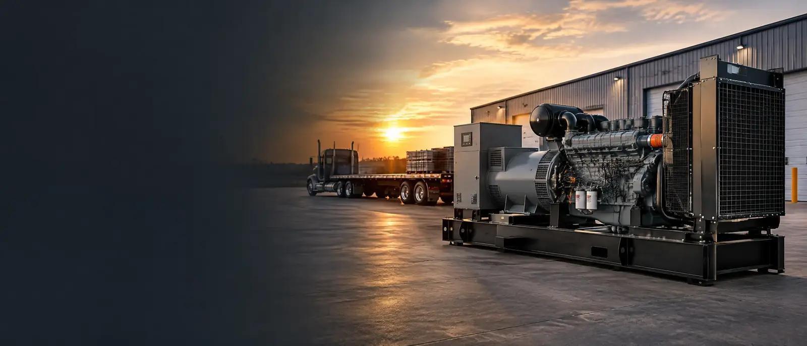 Commercial generator yard with industrial power equipment